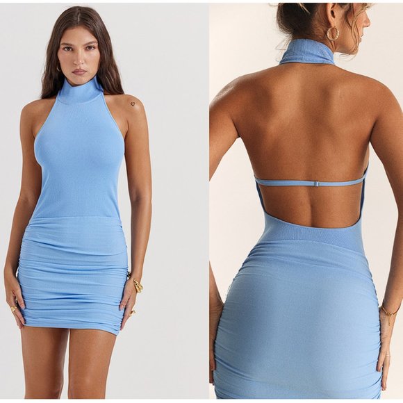 HOUSE OF CB 'Anura' Soft Blue Knit Halter Dress NWOT - Picture 5 of 10